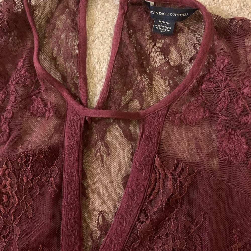 American eagle maroon lace blouse